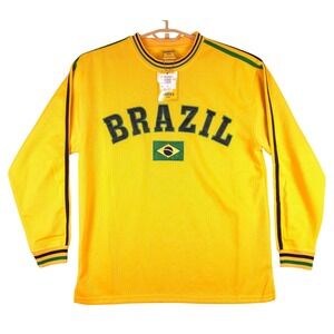 Vintage Trust USA Brazil Long‎ Sleeve Embroidered Shirt Yellow Mens L